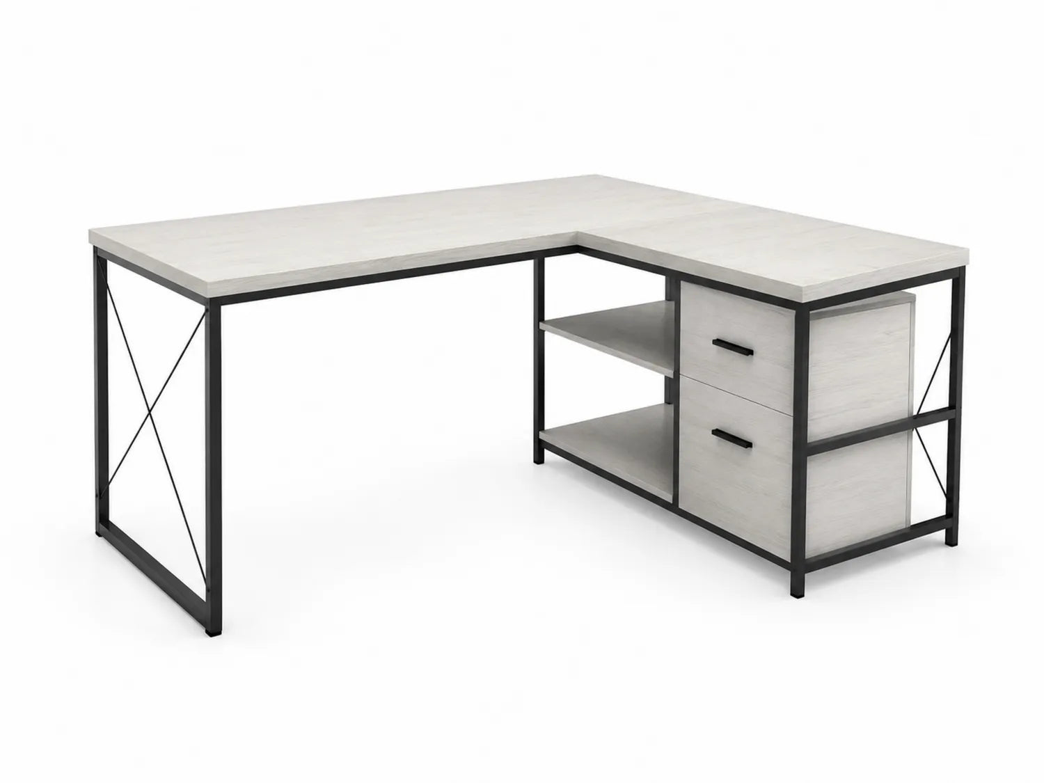 Biurko narożne z MDF i metalu w kształcie L białe 140x120x75 cm
