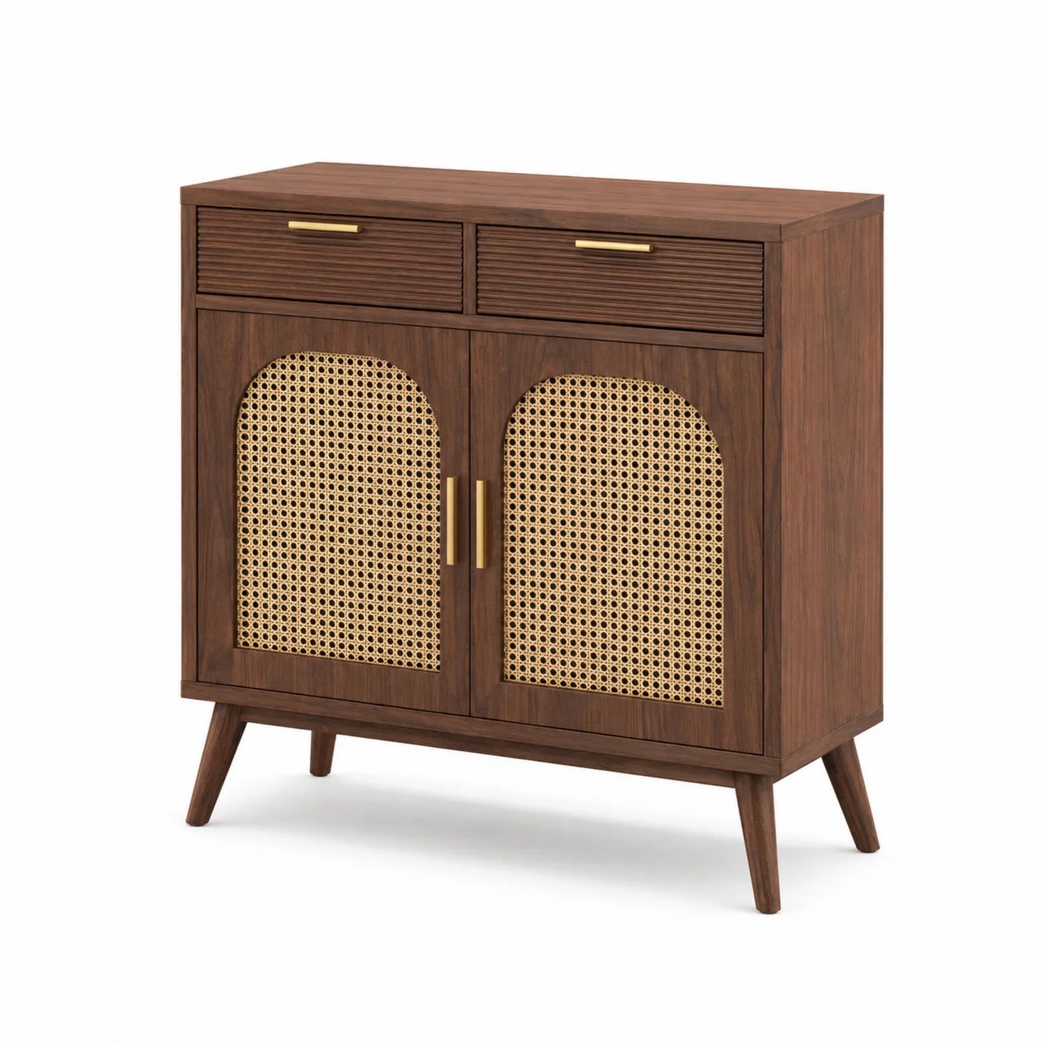 Komoda drewniana z rattanową plecionką 85x35x90 cm Brązowa