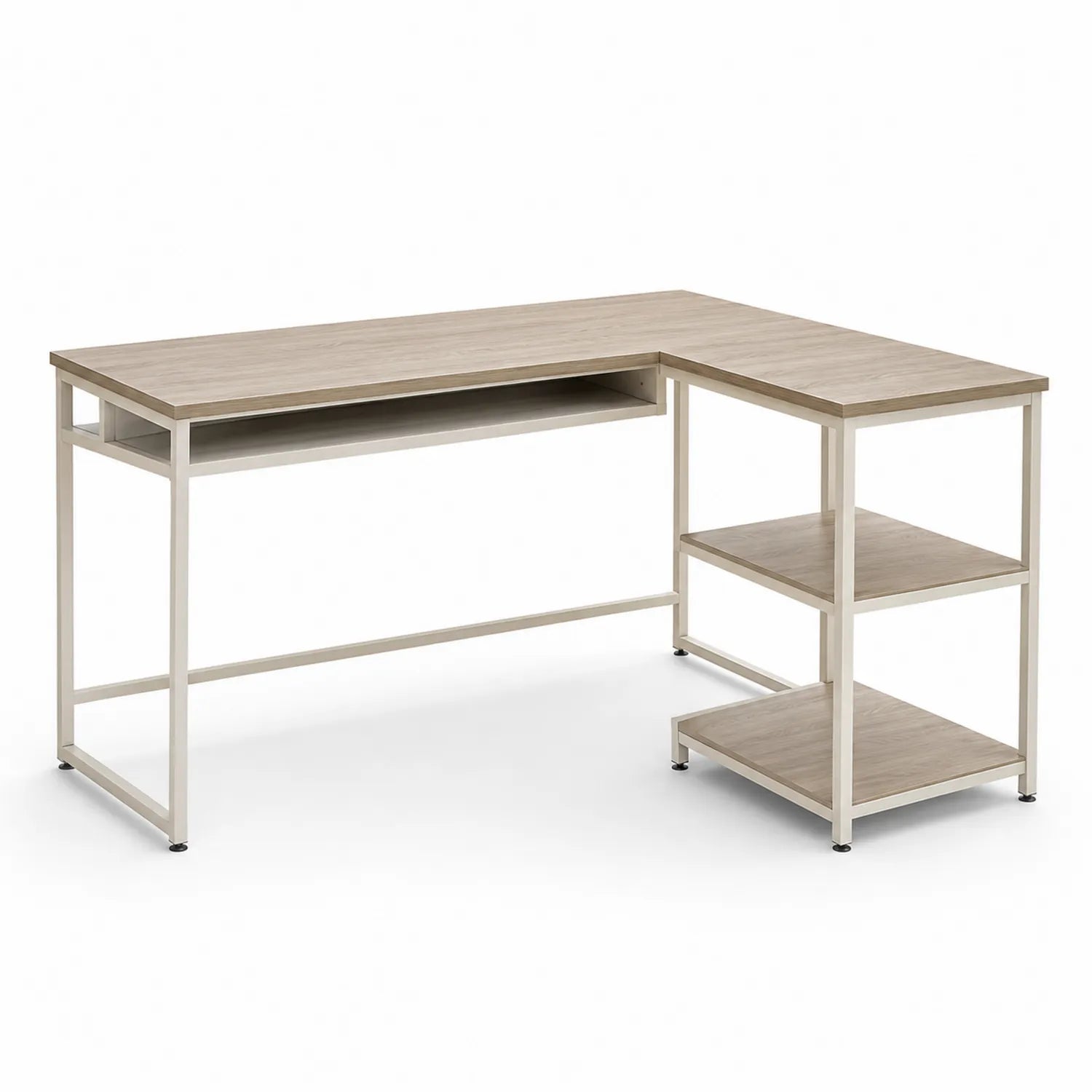 Biurko narożne L-kształtne płyta MDF stal Jasny brąz 150x120x75 cm
