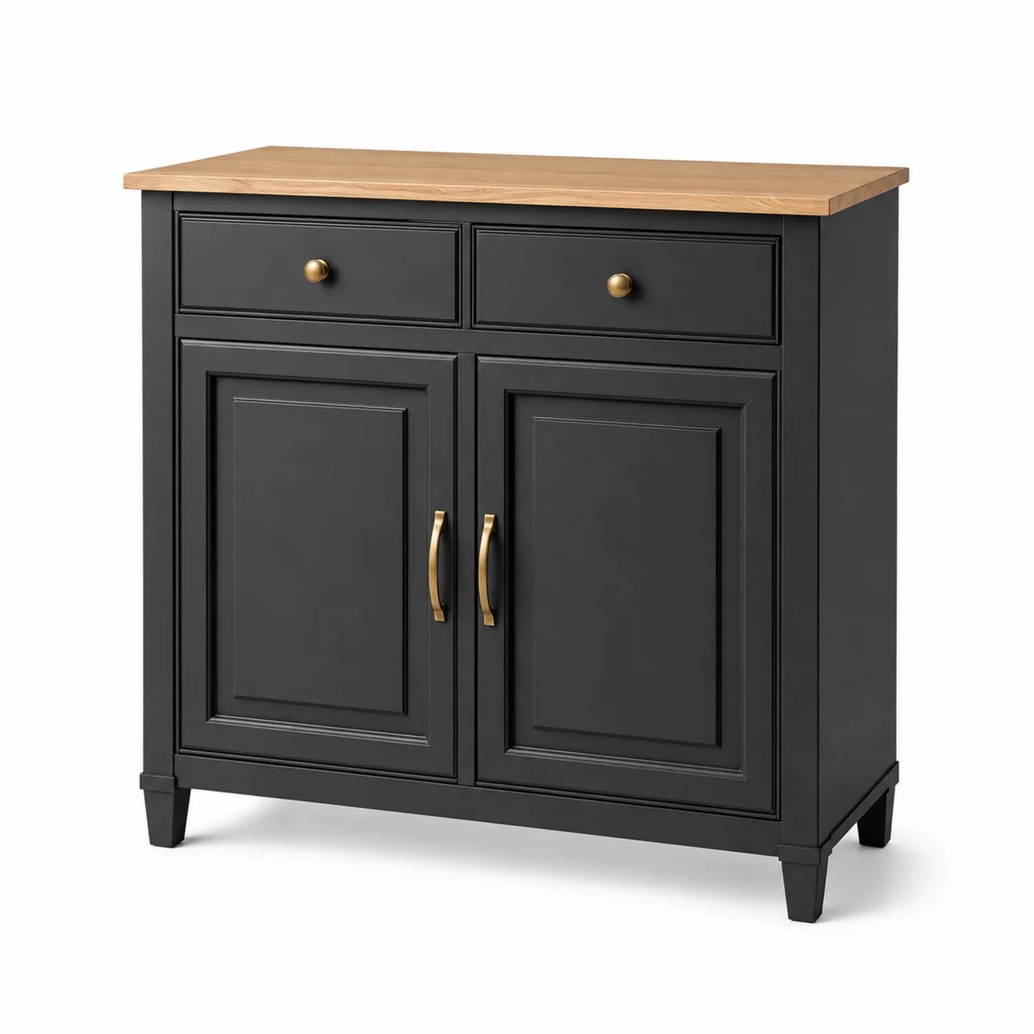 Szafka drewniana z MDF czarna z dębowym blatem 80x40x100 cm