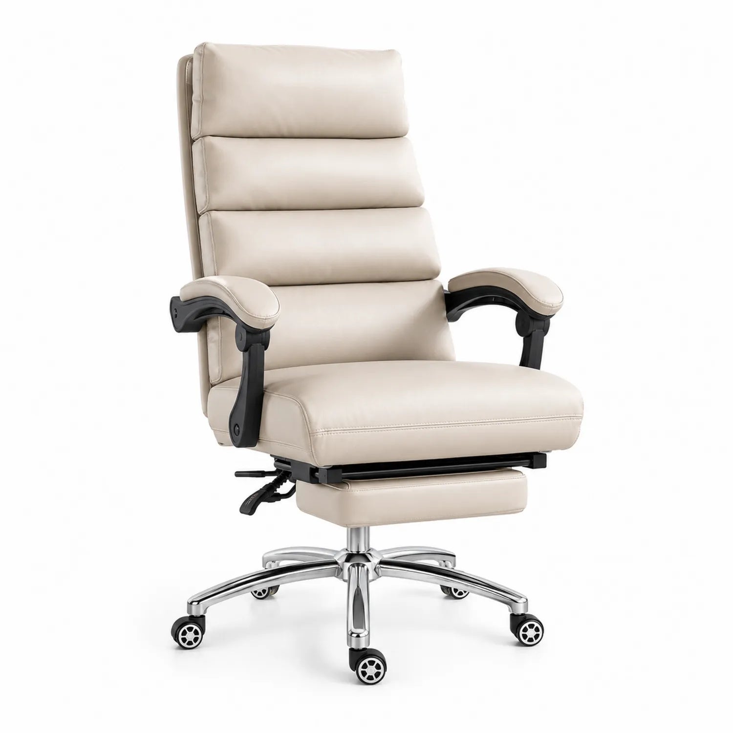 Beżowe krzesło biurowe ergonomiczne z ekoskóry z regulacją