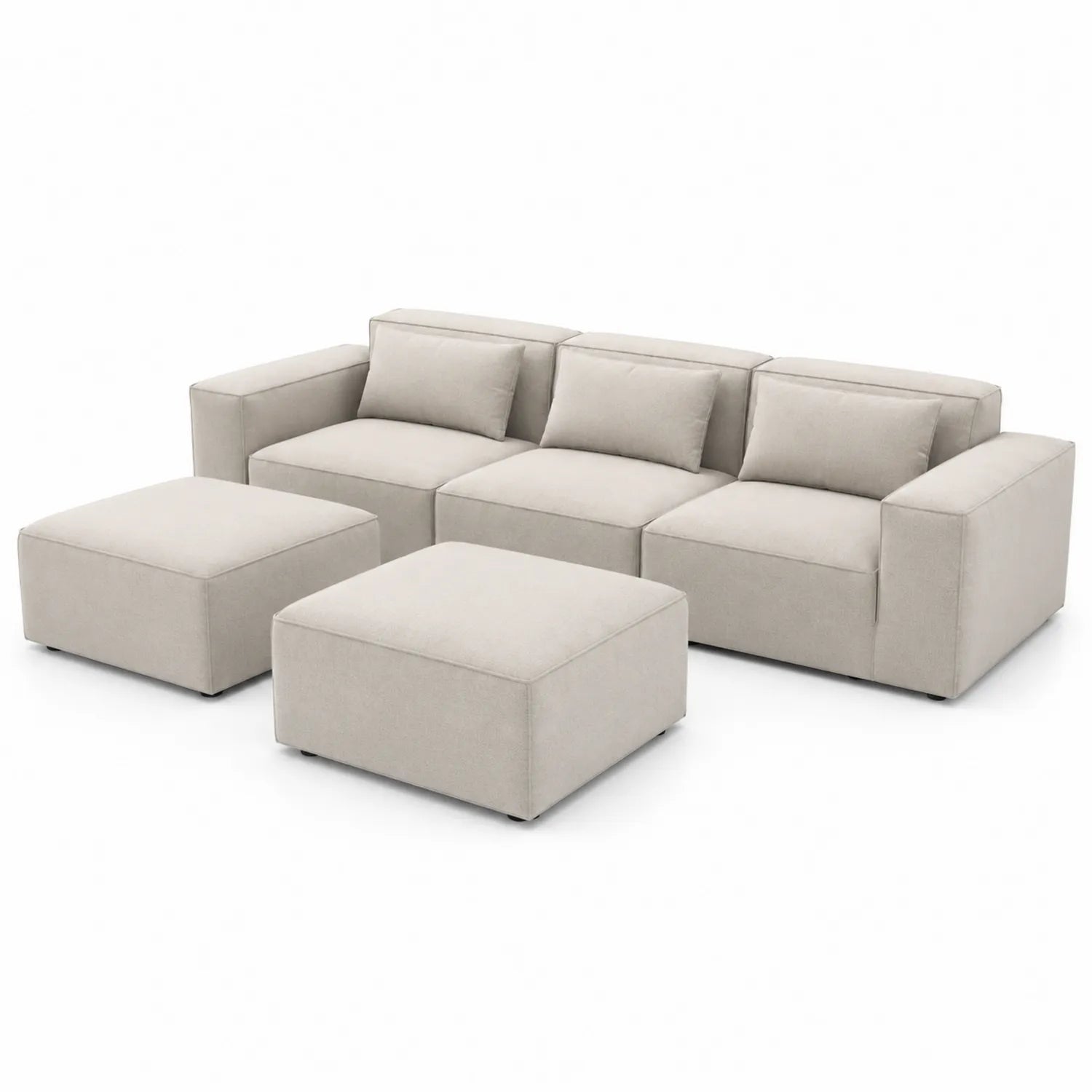 Modułowa sofa narożna kremowa 3-osobowa z podnóżkami
