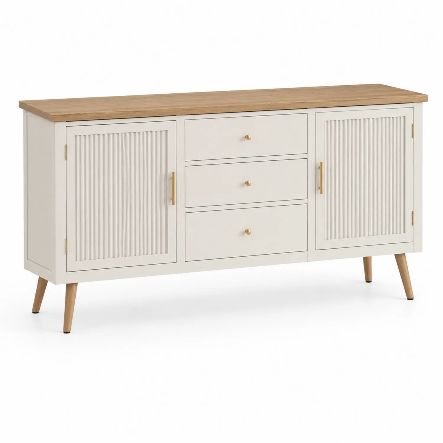 Kredens drewniany z MDF i sosny z dwiema drzwiami i trzema szufladami 150 cm
