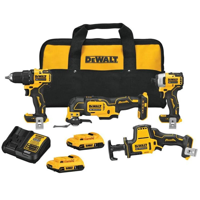 DEWALT 2.0Ah Zestaw narzędzi Combo, 20V, Bezprzewodowy konstrukcja, 2.0Ah Baterie, 4 Narzędzie, Bezszczotkowy