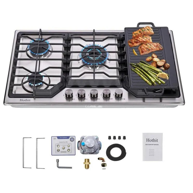 5-Burners Gaz Coopers 5- Palniki, Stal nierdzewna, 86,4 cm, 36000 BTU, NG / LPG Dual Paliwo Gas Stopa