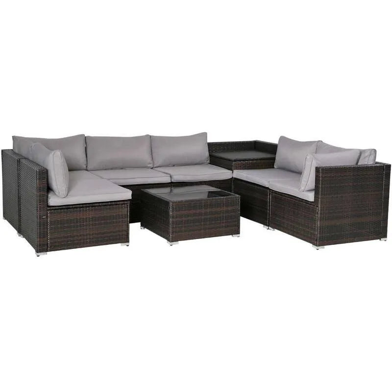 1-Coffee 8-elementów 1-Storage Sofa 1- Przechowywanie i 1- 8- Kawałek, 1 - Magazynowanie i 1- Stolik do kawy, do użytku na zewnątrz, Brown, szary
