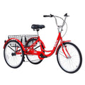 61 cm, 61 cm Koła czerwony 7 Prędkość Cruiser Rowery Tricycle dla dorosłych z dużym koszykiem, 7 Prędkość