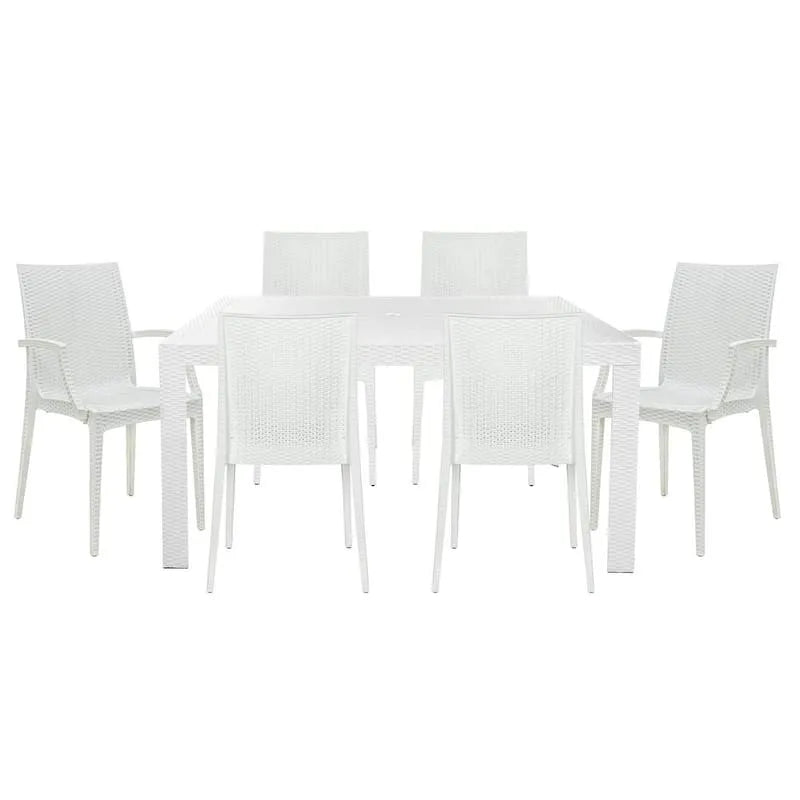 7-Pcs Stół jadalny, Biały, Mace 7- Pcs Zestaw Patio, Plastikowe Krzesła z boku jadalnia i Arm krzeseł i prostokątny