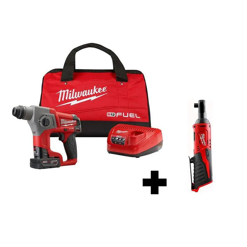 12-Volt Milwaukee 12- Wolt bezszczotkowy akumulatorowy SDS- Plus Zestaw Młot obrotowy, 5 / 20,3 cm, akumulatorowy konstrukcja, M12