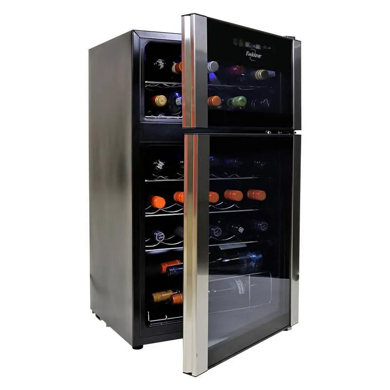 Lodówka Wino wolnostojące, 85 l, 86L, 29 Butelka Dual Zone chłodziarka do wina, Dual- Koszyk Gotowanie, Czarny