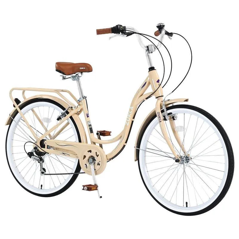 7-prędkość 7- prędkość, Beige 66 cm, Ladies Steel Rame Bike z Backseat, 66 cm