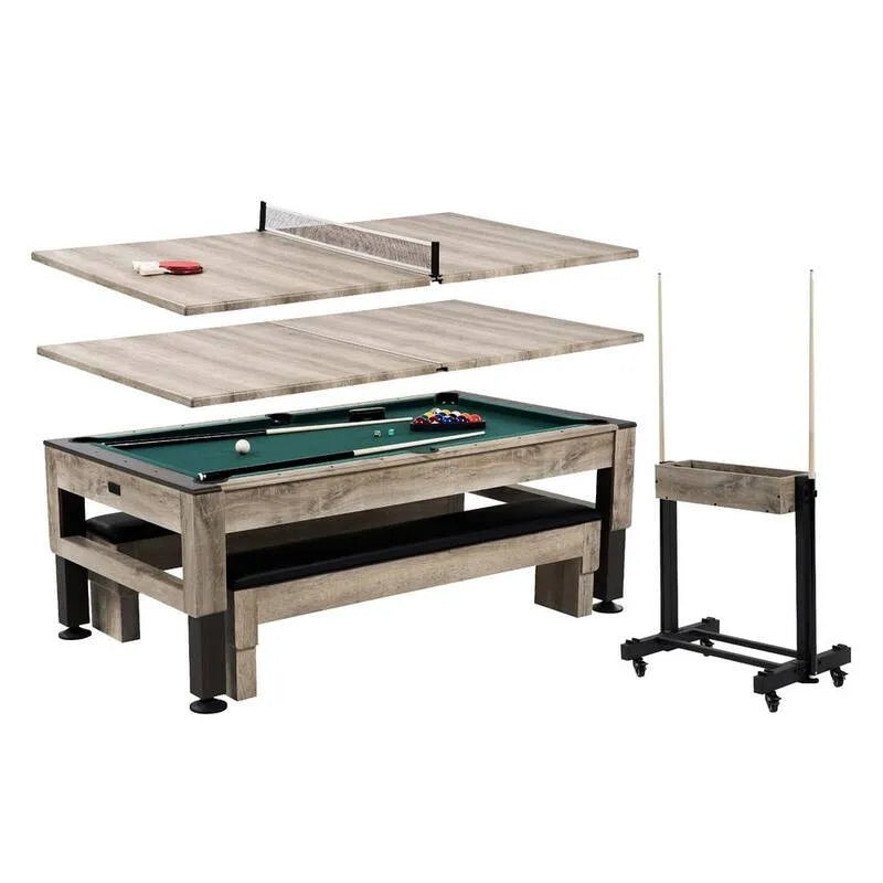 3-in-1 Stolik do bilardu 3- in-1, Dinining górny i Tenis stołowy z akcesoriami do gier i Rolling Storage Caddy, 7 ft