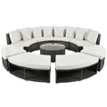9-elementów Sofa 9- elementów, Lounge Zestaw z hartowanym szkła Stół i Beżowe poduszki, do użytku na zewnątrz, Grey