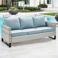 Sofa, Na zewnątrz, Patio, U- Weave, Metal, Beżowa, Niebieski, Salon Siedzenia