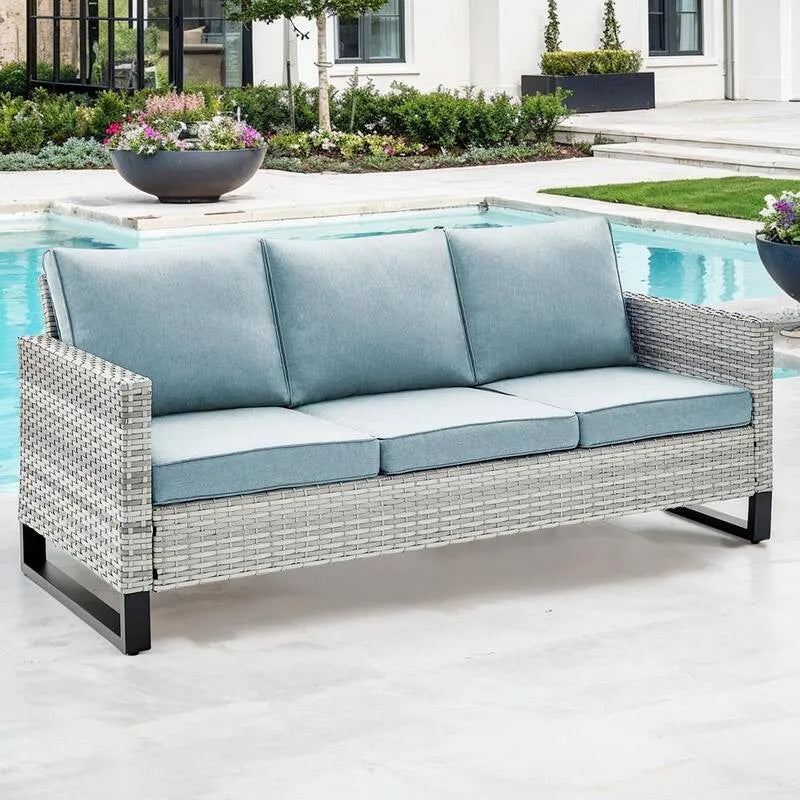 Sofa, Na zewnątrz, Patio, U- Weave, Metal, Beżowa, Niebieski, Salon Siedzenia
