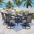 7 szt. Elementy Metal do użytku na zewnątrz Patio Zestaw jadalny 7- Kawałki, Metal do użytku na zewnątrz Patio Zestaw jadalny z Texitilene Swivel Krzesła z Wave Arms