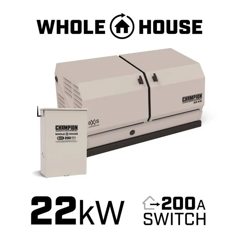 200-Amp Champion Power Equipment 000 Generator, dwupaliwowy Whole House Standby Generator i 200- Amp Automatyczny Przełącznik Transfer z aXis Technology