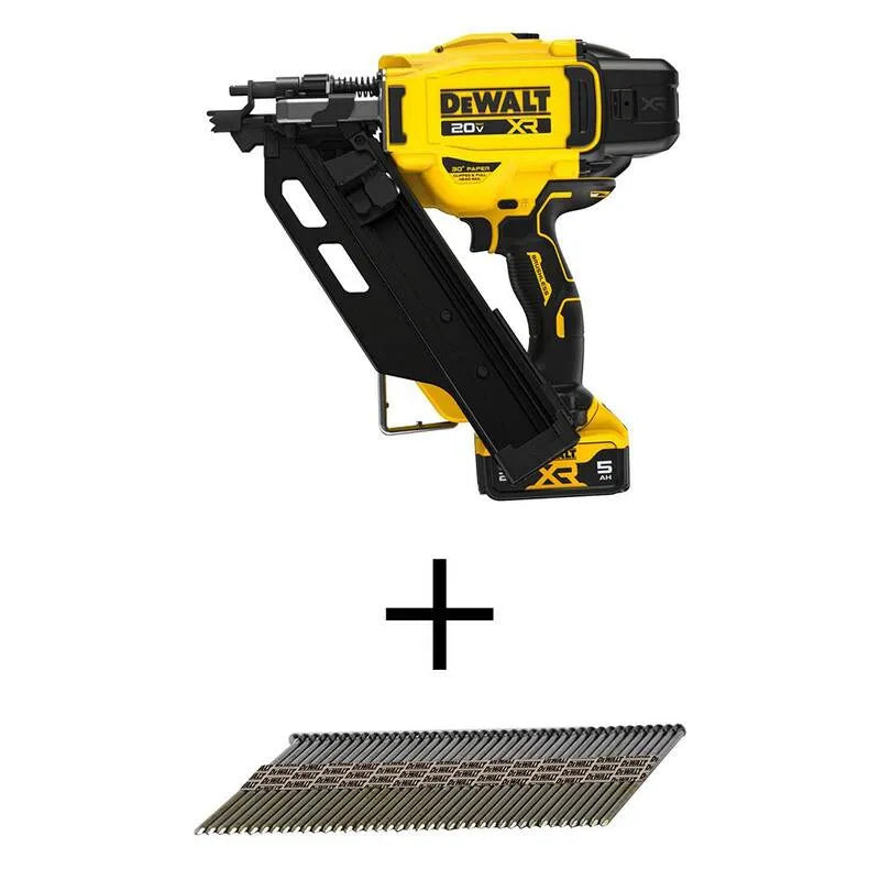DEWALT 5Ah bezkordowe zestaw do ramowania, 20V, 3-1 / 10,2 cm, 0,3 cm, 2500 Kawałki, z 5Ah akumulator i ładowarka, Nail Koloryzowany, akumulatorowy konstrukcja