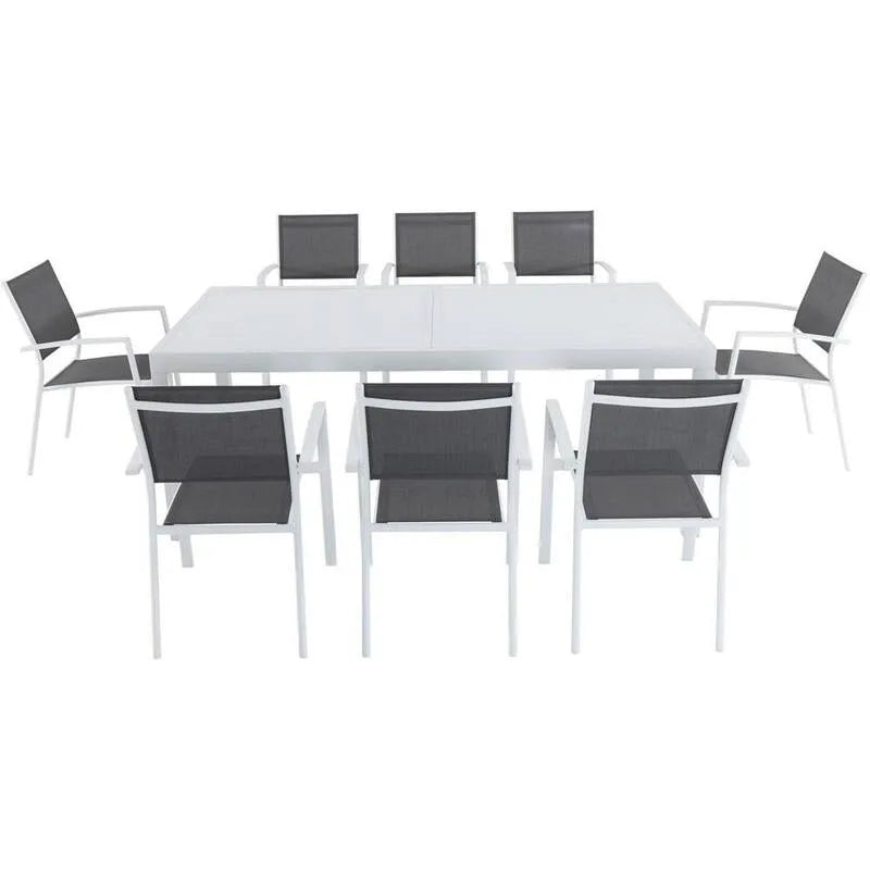 9-elementów Stolik obiadowy 9- kawałek, 101,6 cm, 299,7 cm, Del, do użytku na zewnątrz, Aluminium, szary, biały