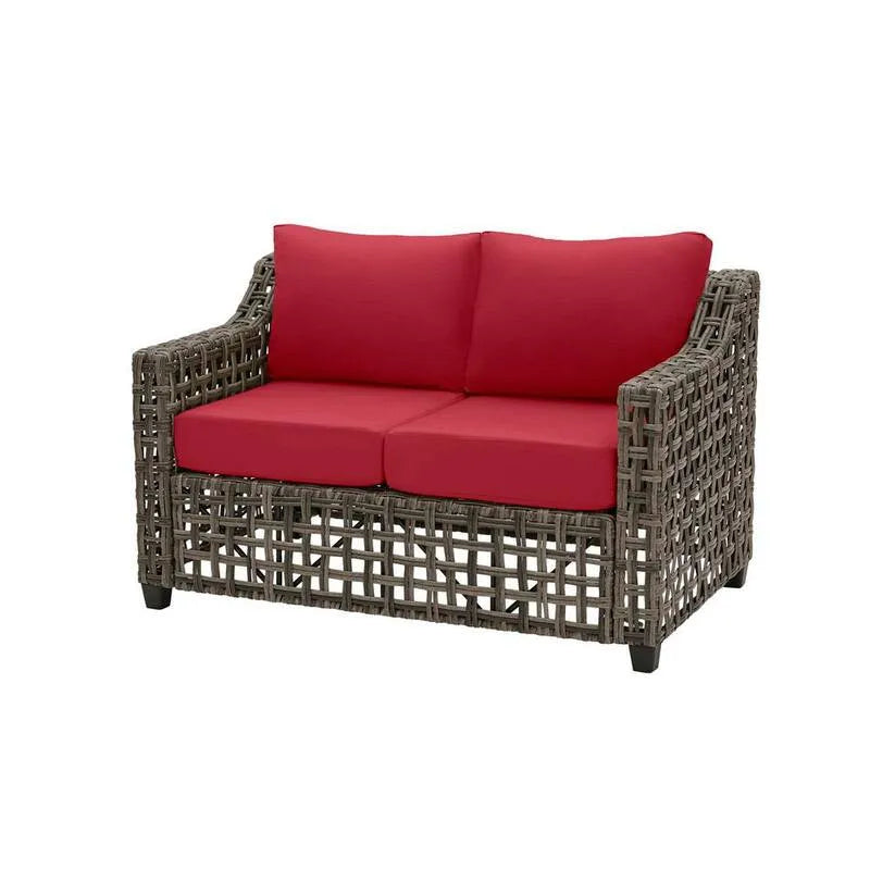 Ridge Brown technorattan do użytku na zewnątrz Patio dwuosobowa sofa ogrodowa z CushionGuard Chili Red poduszki, Briar