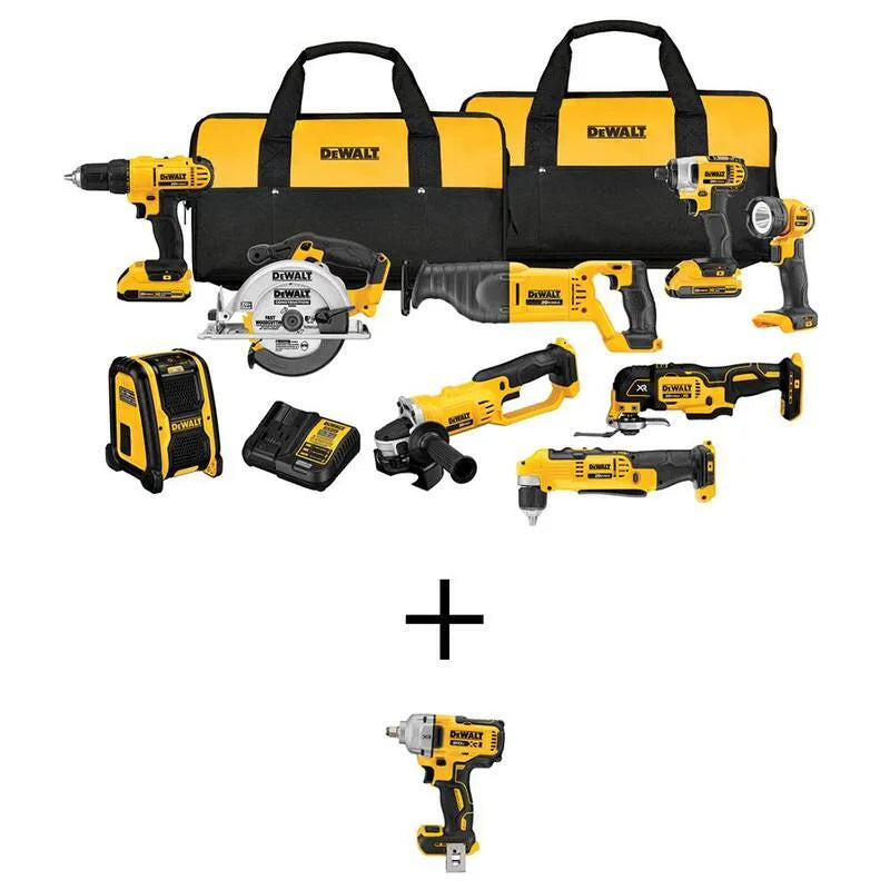 DEWALT 2.0Ah Zestaw narzędzi Combo, akumulatorowy konstrukcja, 20V, 1 / 5,1 cm, Klucz uderzenia z, 9 Narzędzie