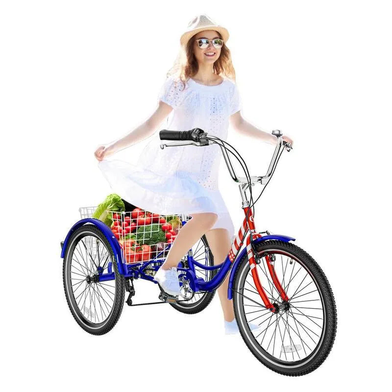 3-Wheel 3- Koło, 61 cm Rowery dla dorosłych 7 Prędkość Trikes rowery z roweru Trike z koszykiem na zakupy dla seniorów, 7 Prędkość, 61 cm