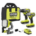 2-Tool RYOBI 2-Narzędzie zestaw narzędzi, 18V, 2.0 Ah Baterie i Hybrydowe LED Lampy, Bezprzewodowy projekt, Bezszczotkowy