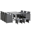 11 szt. Plastikowe rattan prostokąt zewnętrzny zestaw jadalnia 11- kawałki, Grey, metal