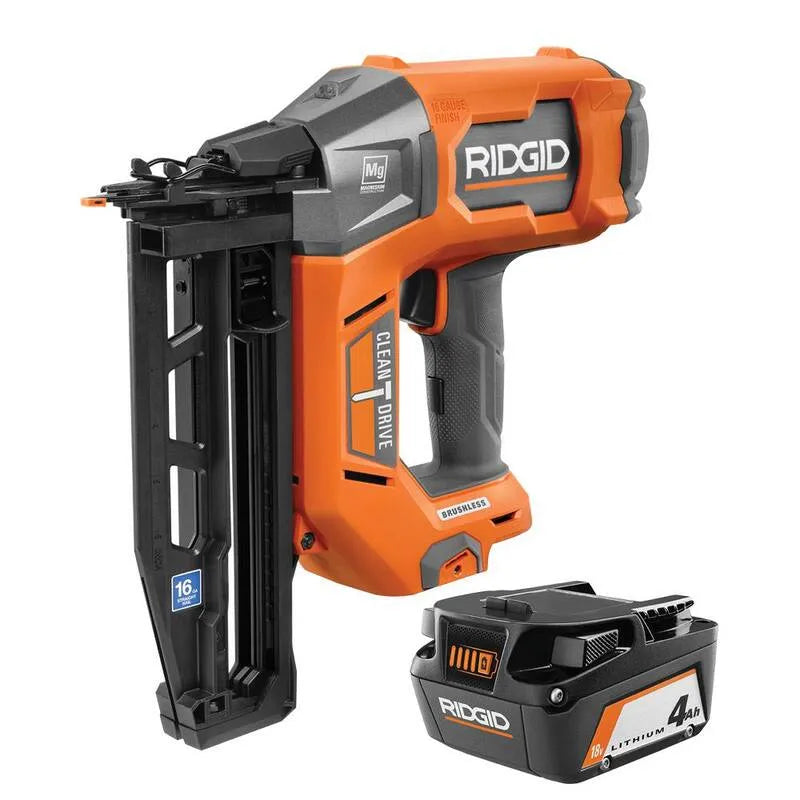 16-Gauge RIDGID 16- Gauge, akumulatorowy konstrukcja, 18V, 5,1 cm, 18V bezszczotkowy akumulatorowy 2-1 / 5,1 cm Straight Fight Nailer z 18V 4.0 Ah akumulator