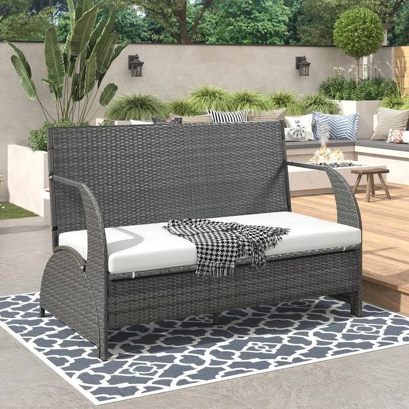 Rattan technorattan do użytku na zewnątrz Chaise Lounge z Beige poduszki, szary