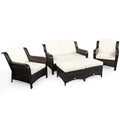 5 szt. Sofa, 5- Kawałki Wiklinowy zewnętrzny Set Sektorowy Patio Rozmowa Zestaw Loveseat Otoman