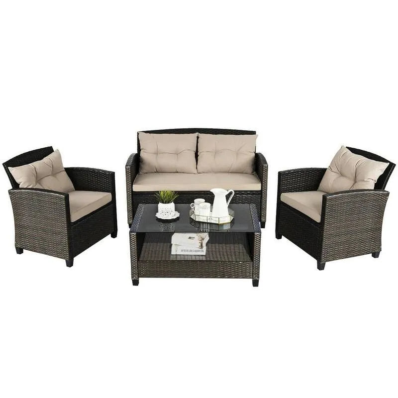 Wiklinowy Chaise Lounge z Beige poduszki, Brown
