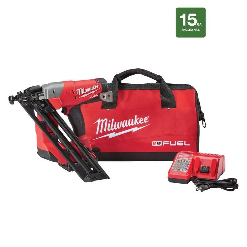 18-Volt Milwaukee 18- Wolt Gauge Angled Wykończenie zestaw paznokci, akumulatorowy konstrukcja, 2.0Ah akumulator, Ładowarka & Bag, M18, 15, bezszczotkowy