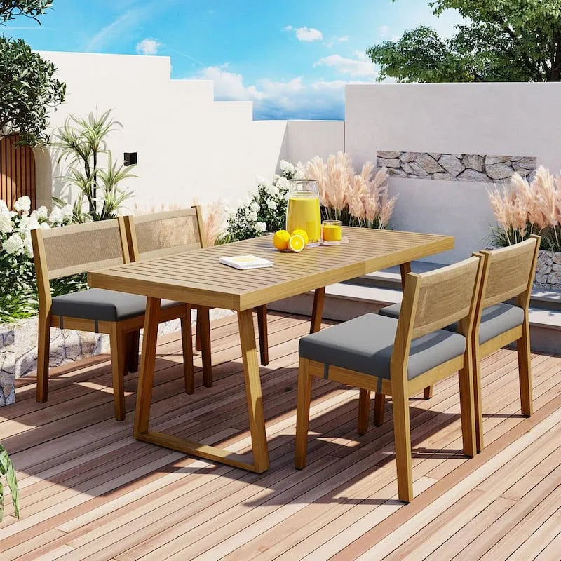 5-elementów Acacia Wood do użytku na zewnątrz Zestaw jadalny 5- elementów, Vourtyard i Garden, szary