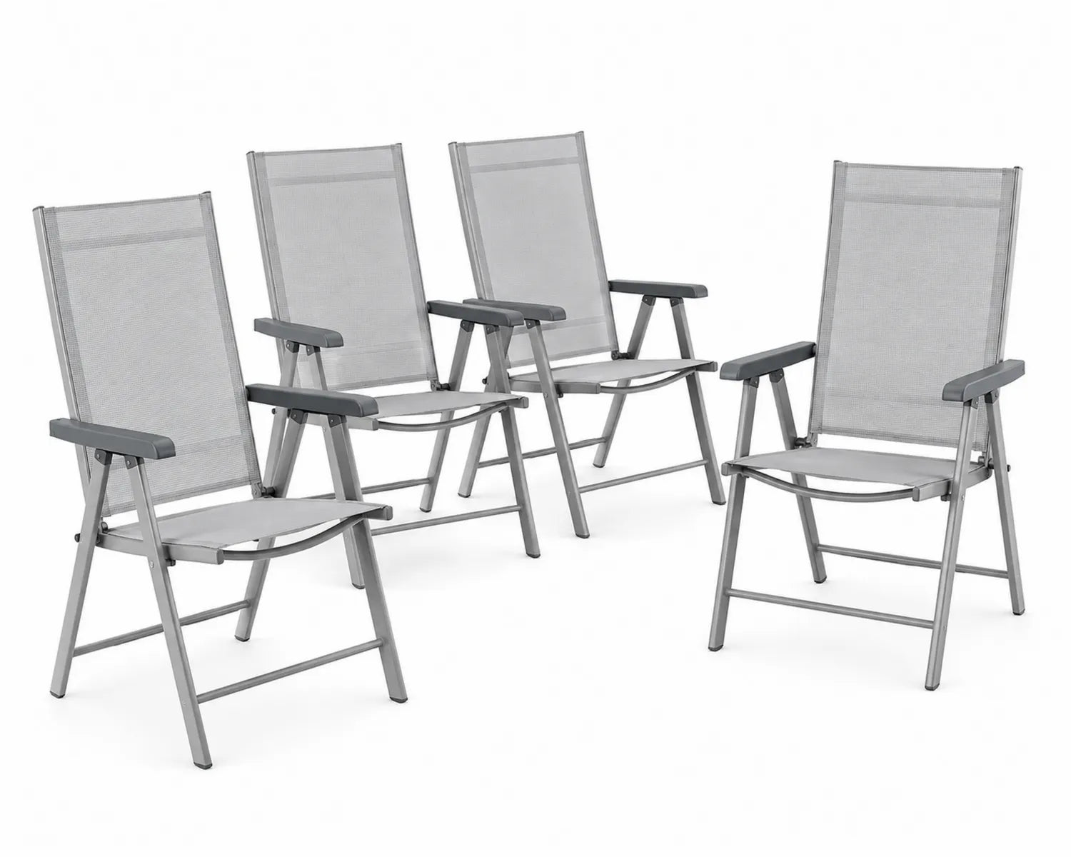 Zestaw 4 szarych składanych krzeseł aluminiowych z tkaniny