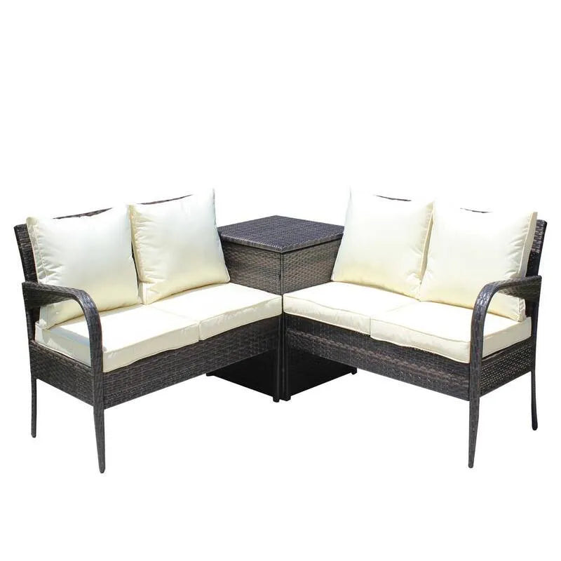 3-elementów Sofa, 3- Wiklinowe meble na zewnątrz Zestaw sofa dwuosobowa, Storage Box Nadaje się do tarasu na podwórku