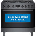 6-Burners Bosch 6- Burners Industrial Style Dual Paliwo Zakres, Stal nierdzewna, 91,4 cm, 104,8 l, Czarny