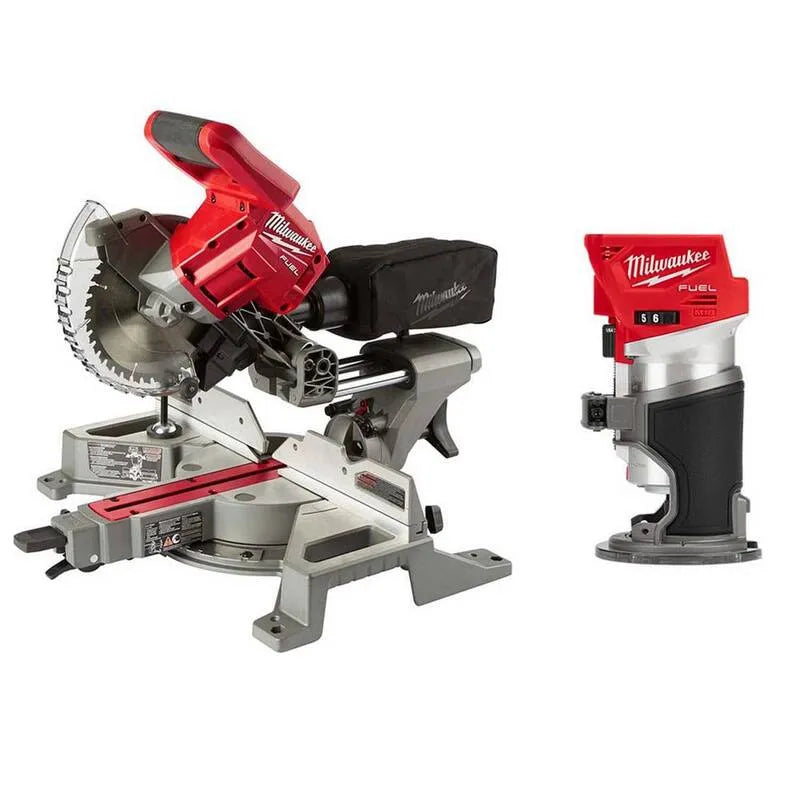 Milwaukee FUEL 18V M18, akumulatorowy konstrukcja, kompaktowy przenośny konstrukcja, 7-1 / 10,2 cm, akumulatorowy Dual Bevel Przesuwane Miter Piła z kompaktowy Router, Brush
