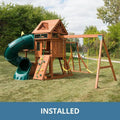 Swings and huśtawka Set, zainstalowany Sky Tower Turbo Kompletny drewniany Playset z 5 stóp.