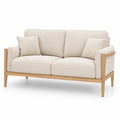 Dwuosobowa sofa z tkaniny, beżowa, drewniana rama