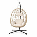 Fotel wiszący ogrodowy rattan z poduszkami Beżowy 120x100x195 cm