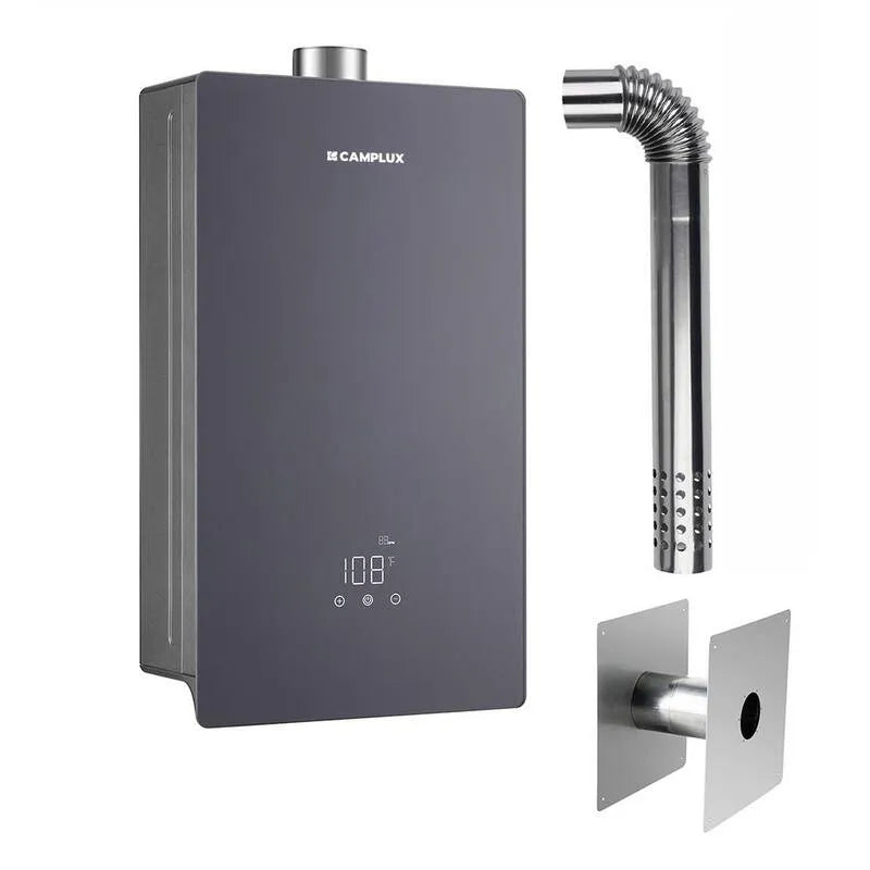 Podgrzewacz wody, Ciepła woda bez zbiornika z zestawem wentylacyjnym, Propan ciecz, 16 l/min, 102000 BTU, Kryty