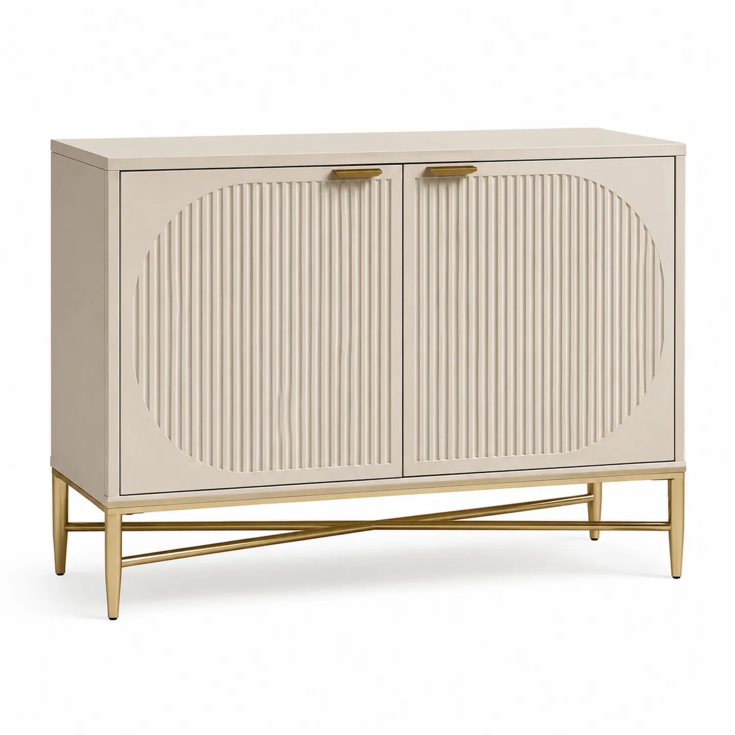 Beżowa szafka z MDF ze złotymi elementami 90x40x80 cm