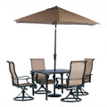 Zestaw do obiadu aluminiowego na zewnątrz 5-elementów, 9 ft, parasol i podstawa, kwadratowy Cast- górny Stół, Brigantine