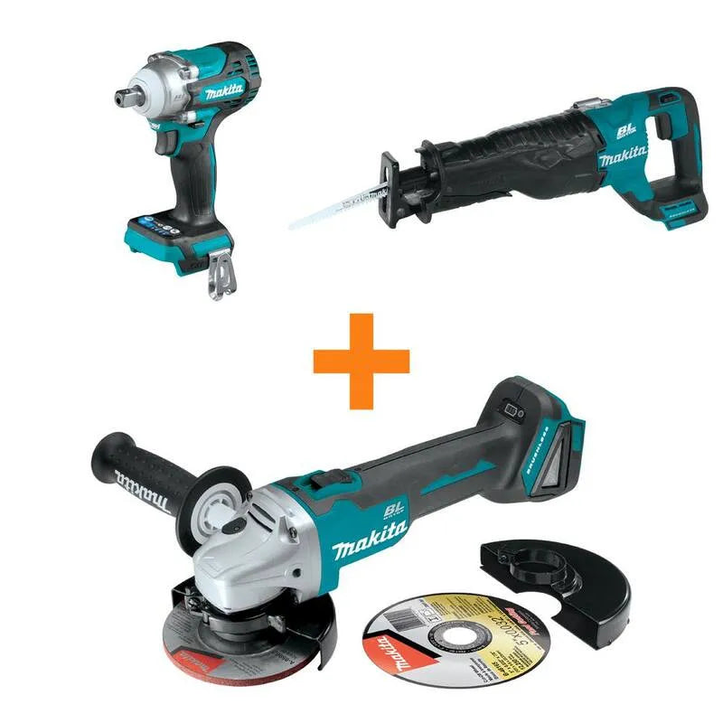 1/2in Makita, 18V, 2in, 18V LXT Bezszczotkowy 1 / 5,1 cm Klucz udarowy i 18V LXT Bezszczotkowy Piła Recipro z premia 18V Bezszczotkowy Kąt Brussels Grinder