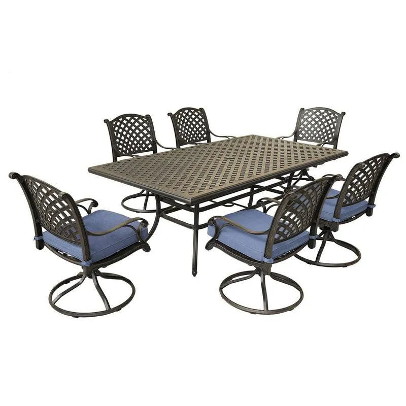 7-elementów D Patio do użytku na zewnątrz zestaw jadalniany 7- elementów, 218,4 cm, Betanni, Yard, Gold, Aluminium, Blue