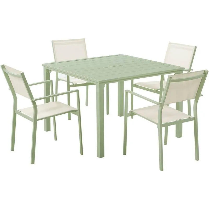 5-elementów MOD Aluminiowy nowoczesny zestaw do obiadu na zewnątrz 5- kawałek, 104,1 cm, Plac Slat Stół, Luna