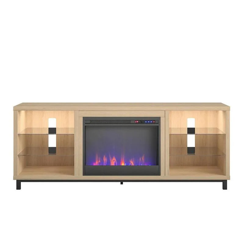 wolnostojący kominek elektrycznyment TV Stand, 164,5 cm, 177,8 cm, Cleveland Deluxe 164,5 cm, in Blonde Oak