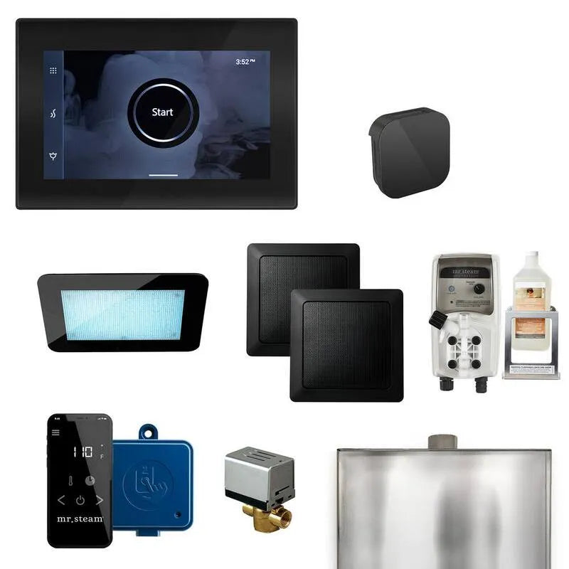 Generator, zestaw sterujący generatora parowego z iSteamX sterowanie i Aroma Glass SteamHead w czarny Matte czarny, Matte czarny