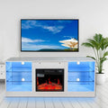 Wolnostojący Biały Kominek elektryczny TV Stojak, 146,8 cm, 45,7 cm, 157,5 cm, Regulowany szklany Shelves do TV do 157,5 cm